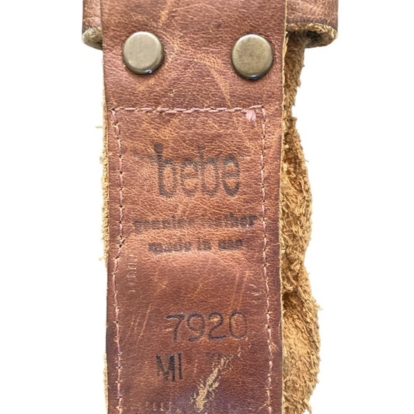 Vintage Y2K BEBE Brown Braided Leather Studded Faux Turquoise Southwest Belt M/L main image 4